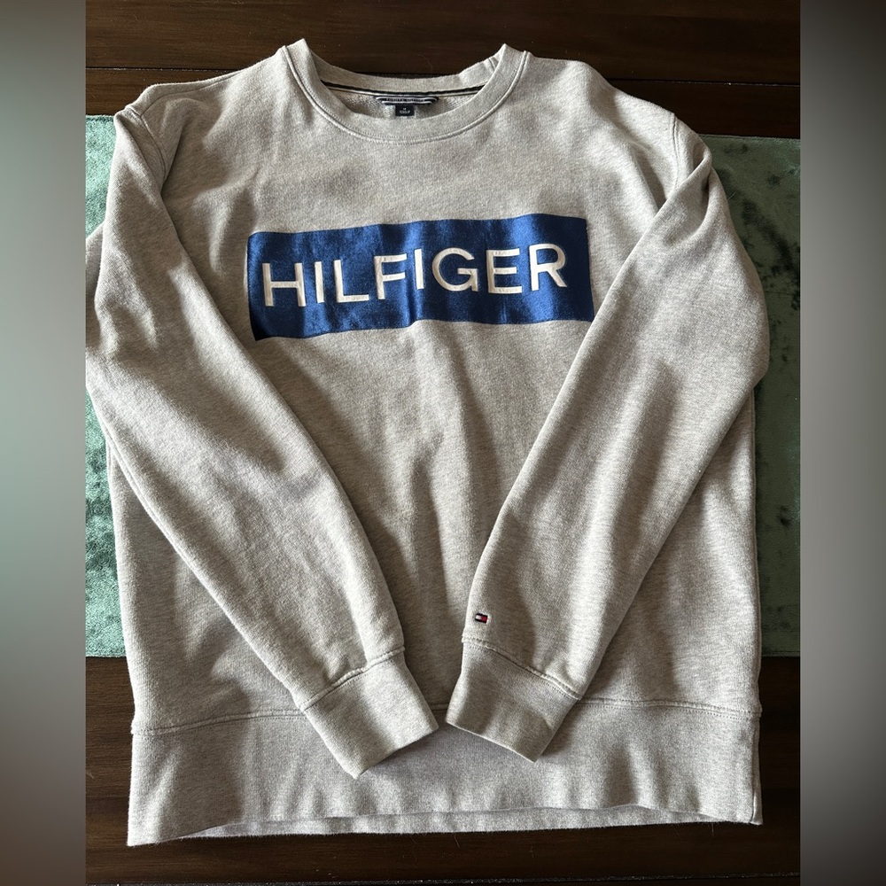 Tommy Hilfiger Gray and Blue Crewneck Sweater